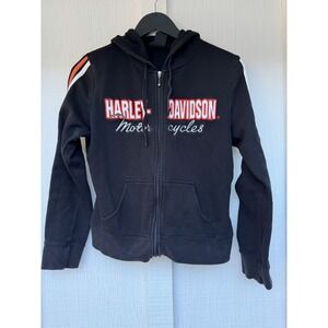 Harley-Davidson Womens Zip Up Hoodie Black Embroidered Racing Stripe Medium